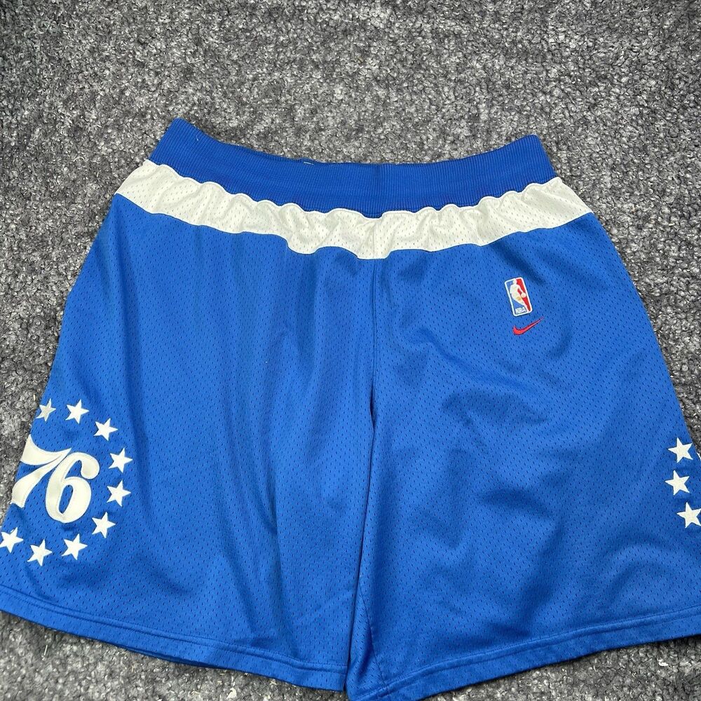 Vintage Nike Philadelphia 76ers Shorts Mens XL NBA Team Sports Blue Mesh Y2K